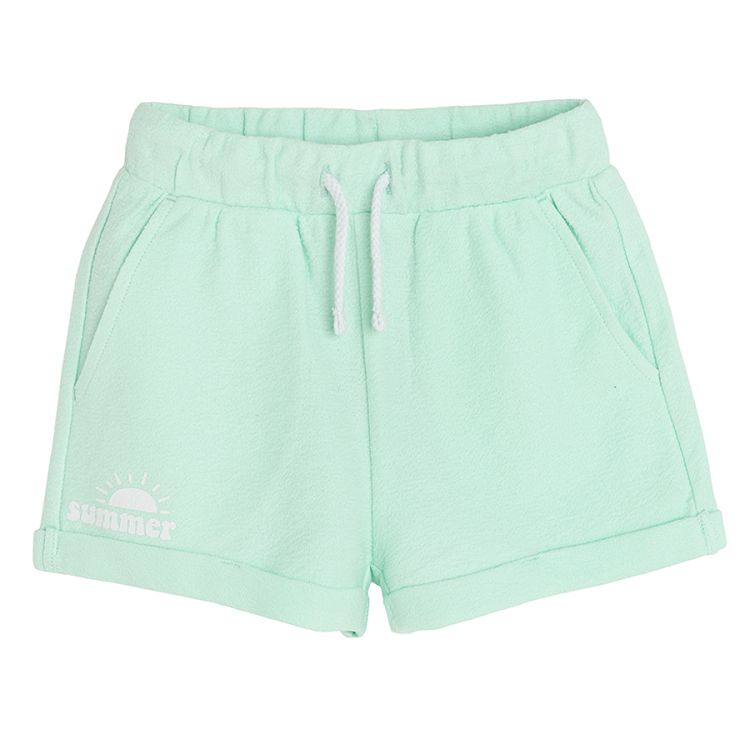 Turquoise shorts with cord on waist