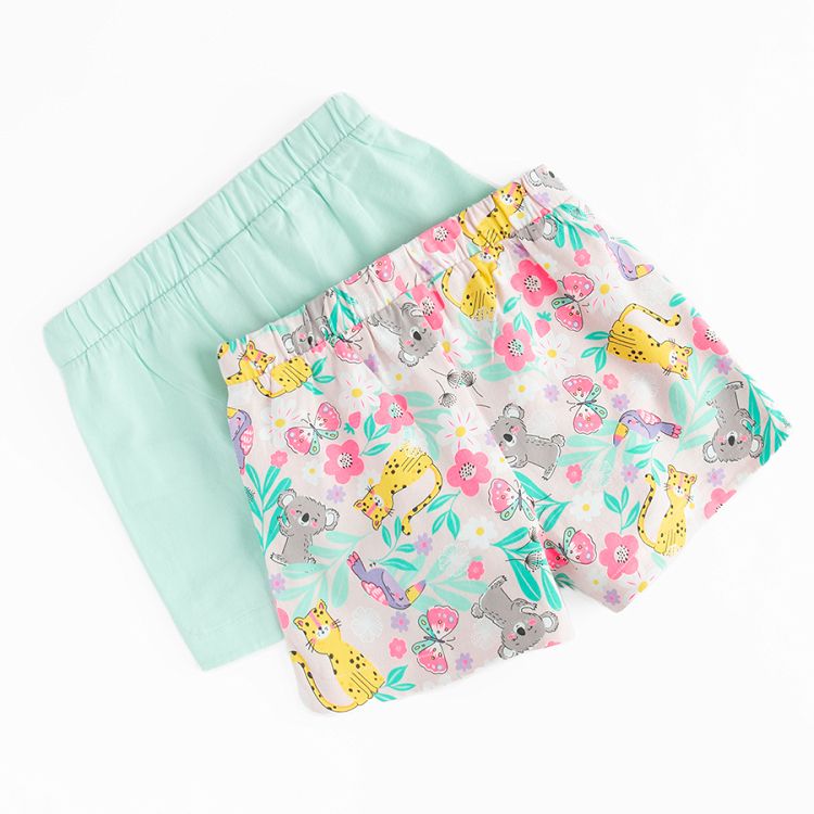 Turquoise and pink with jugle animals print- 2 pack