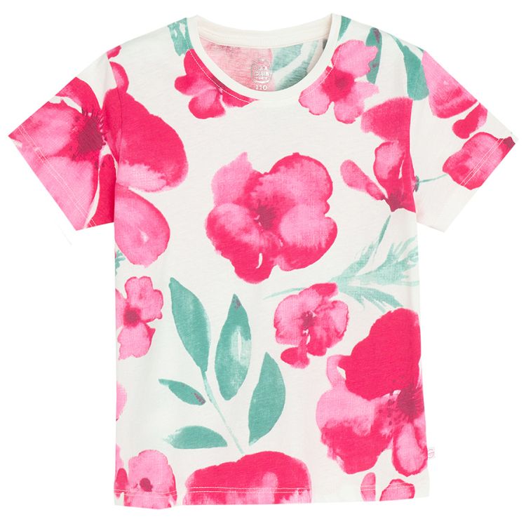 White and pink T-shirts with flowers and animal print- 3 pack