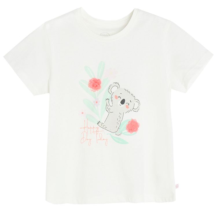 White and pink T-shirts with flowers and animal print- 3 pack