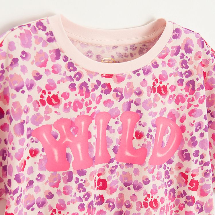 Pink animal print short sleeve drop should blouse