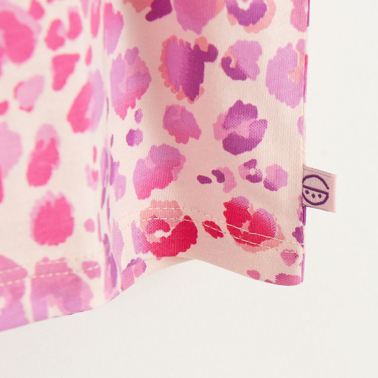 Pink animal print short sleeve drop should blouse