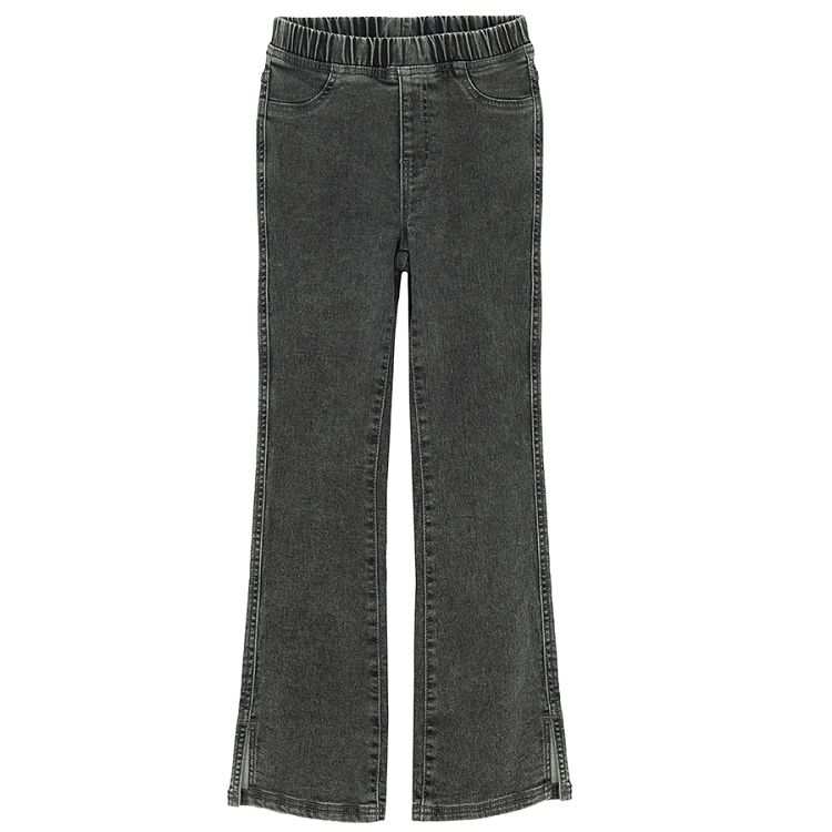 Dar grey white leg denim pants and elastic waist