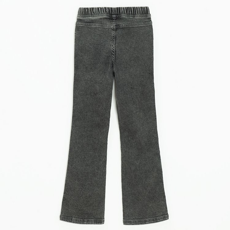 Dar grey white leg denim pants and elastic waist