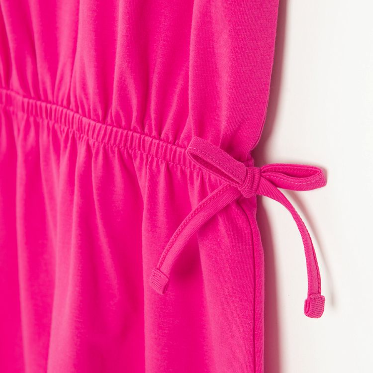 Fucshia short sleeve dress with cord on the waist