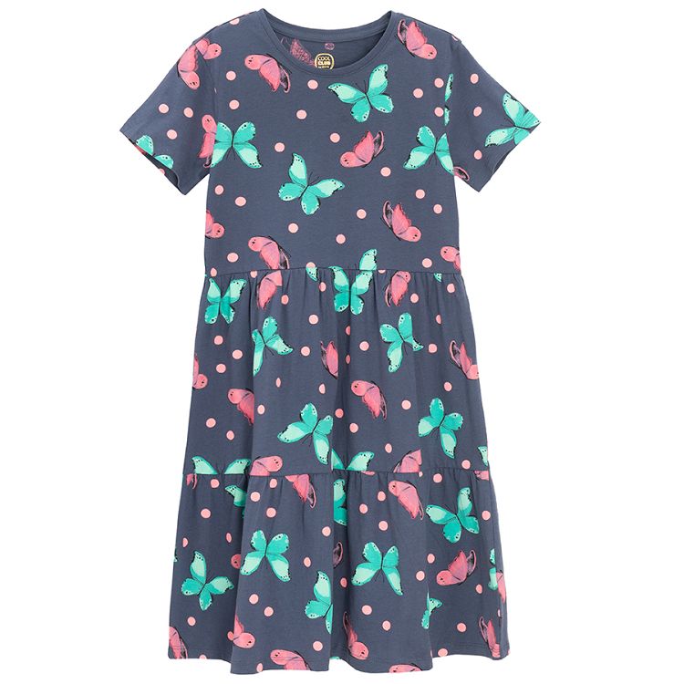 Blue short sleeve dress with butterflies print