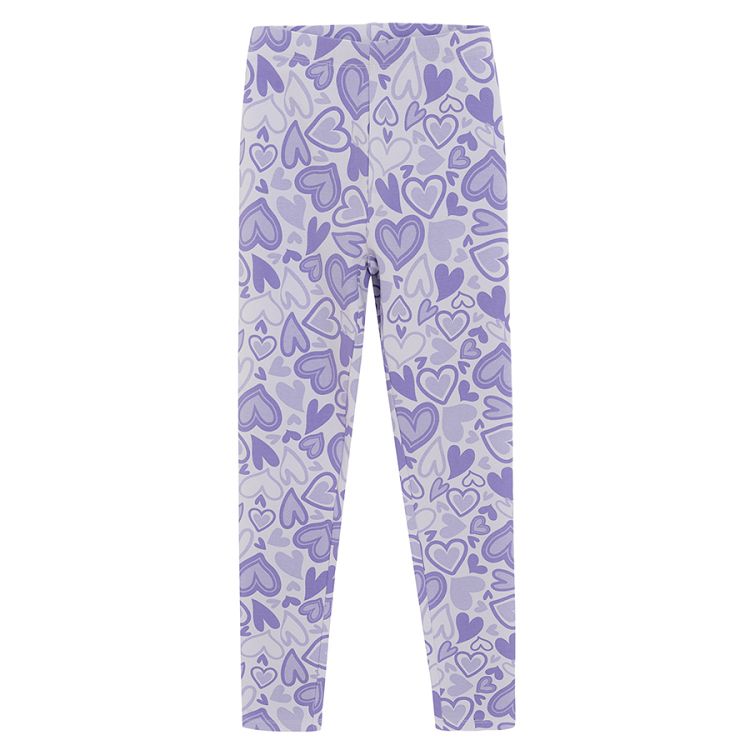 Purple leggings with hearts print