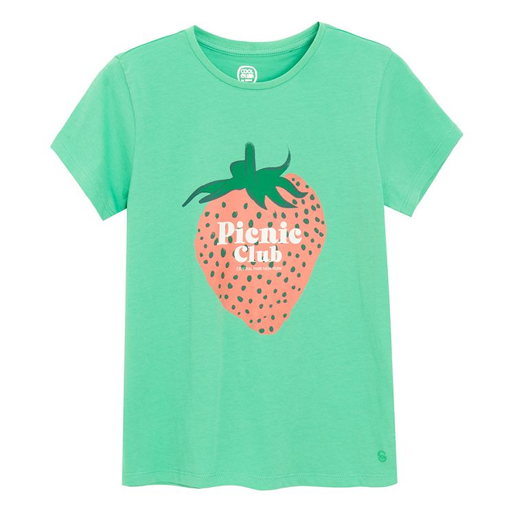 Green T-shirt with strawberry Picnic Club print