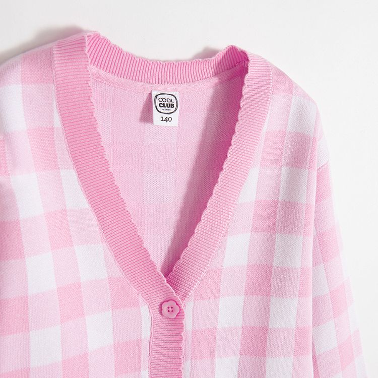 Pink checkered cardigan with buttons