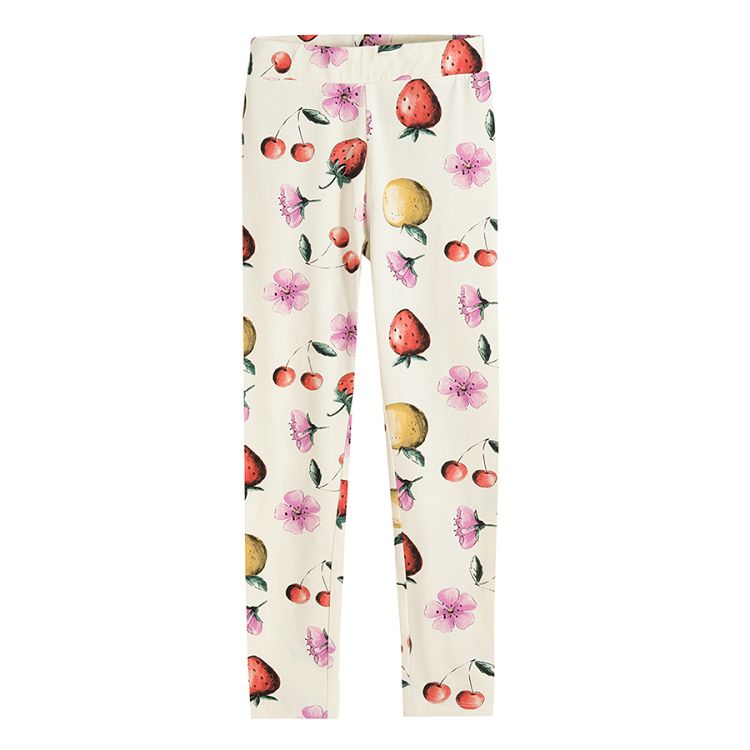 Pink and ecru with fruits print leggings- 2 pack