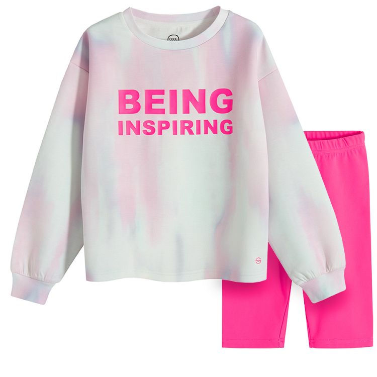 Jogging set, fuchsia tie dye BEING INSPIRED sweatshirt and shorts