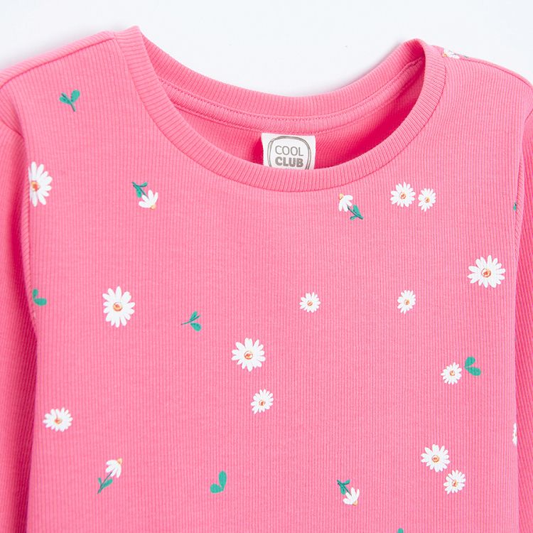 Pink long sleeve blouse with daisies print