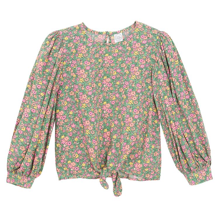 Floral long sleeve blouse, knot on the front