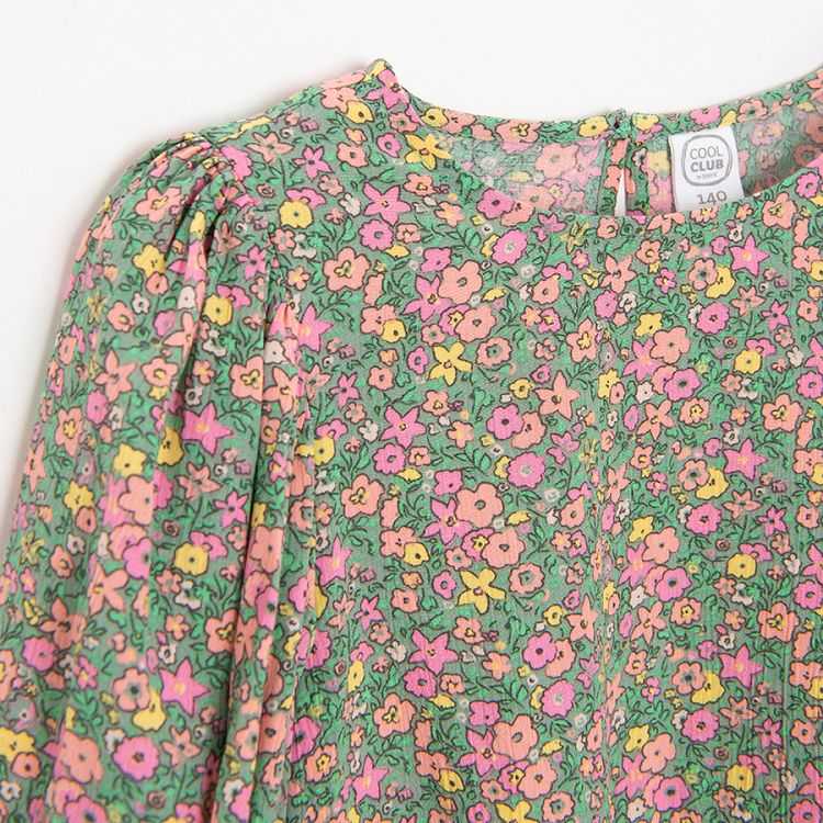 Floral long sleeve blouse, knot on the front