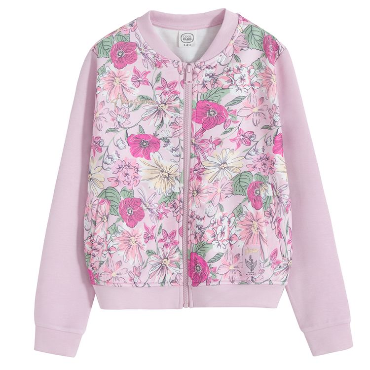 Pink floral zip through sweatshirt