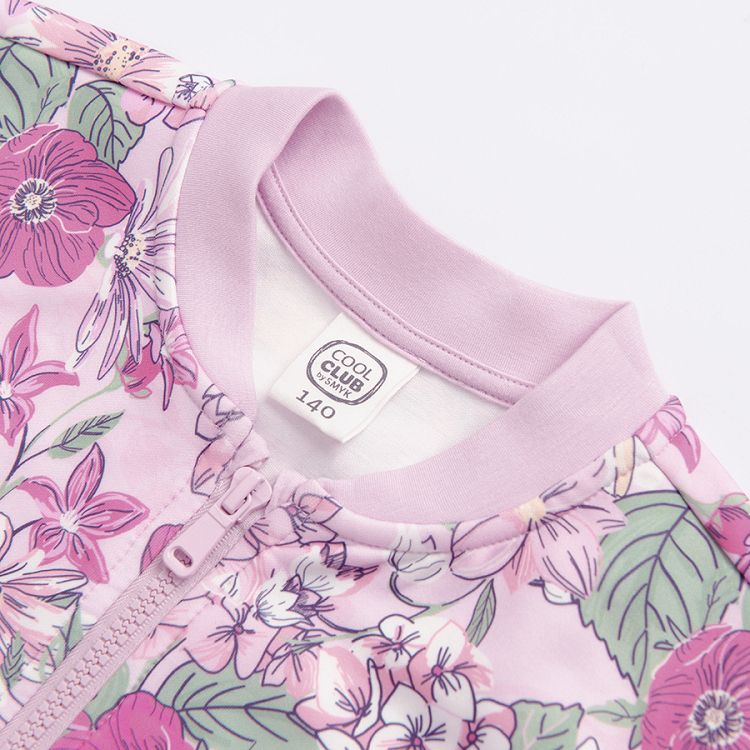 Pink floral zip through sweatshirt