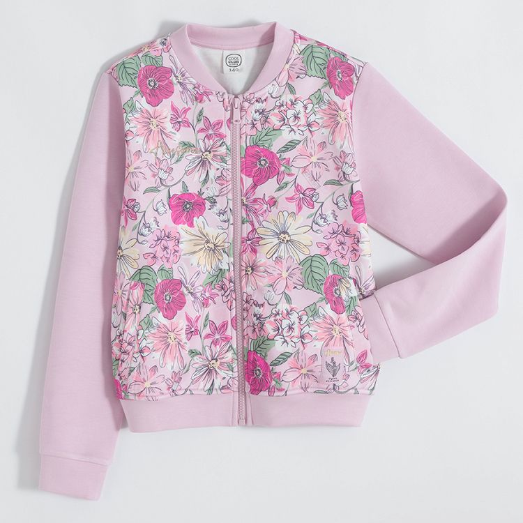 Pink floral zip through sweatshirt