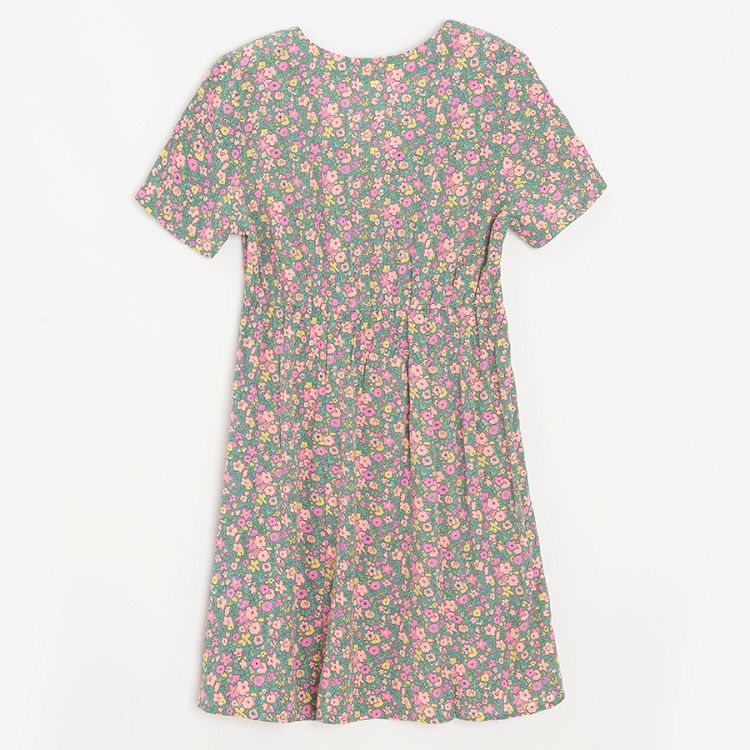 Green floral short sleeve dress