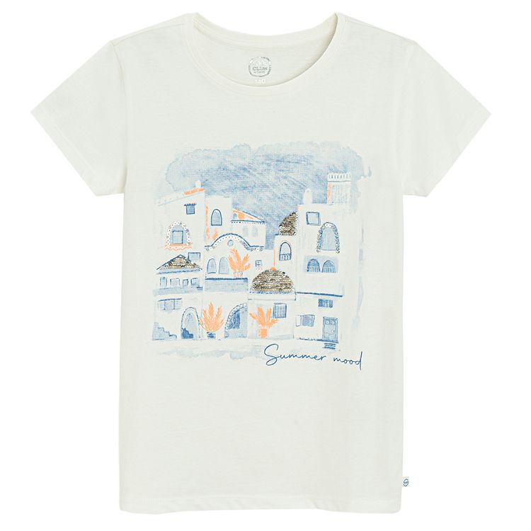 White T-shirt with Summer Mood print