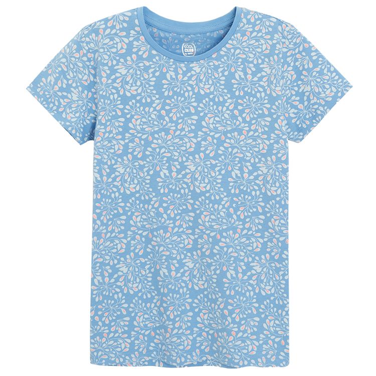 White with a shell print and blue floral T-shirts- 2 pack