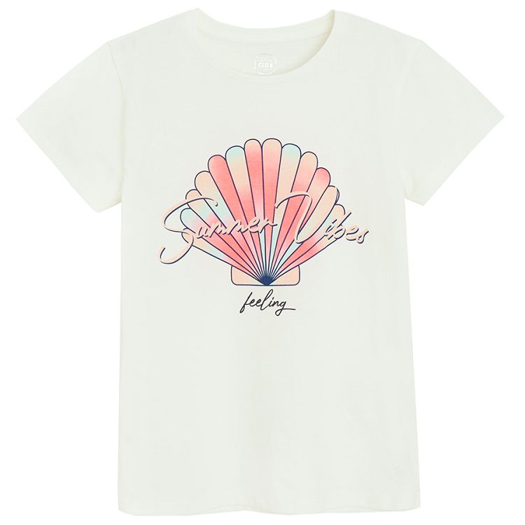 White with a shell print and blue floral T-shirts- 2 pack