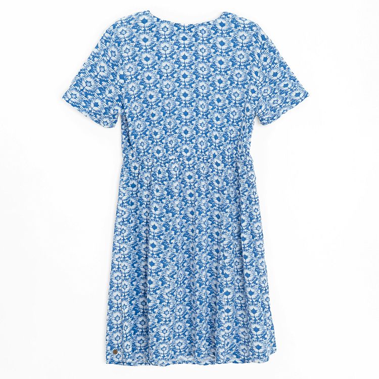 Blue short sleeve dress with V neck