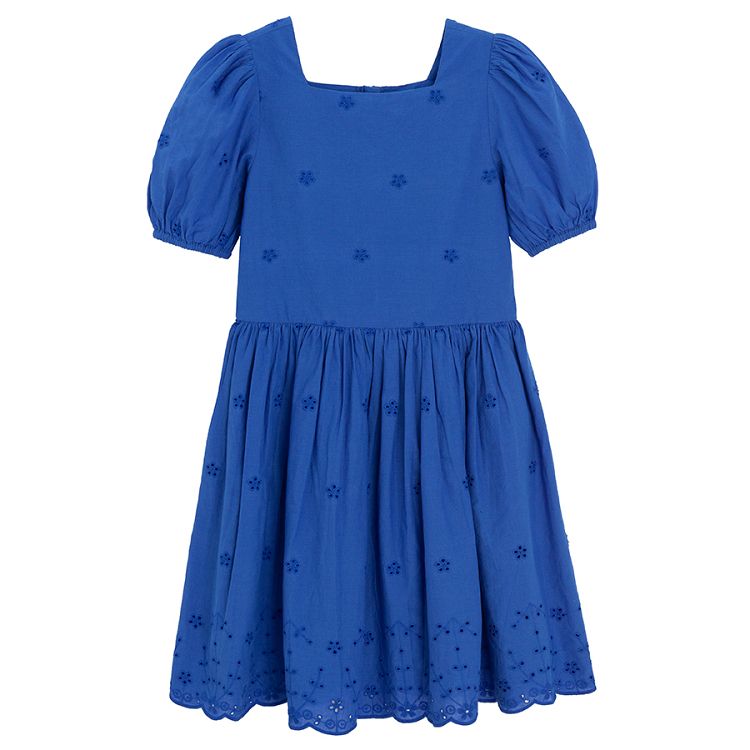 Blue party dress with short puffy sleeves