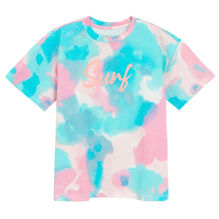 Tie Dye short sleeve T-shirt and pink leggings - 2 pieces