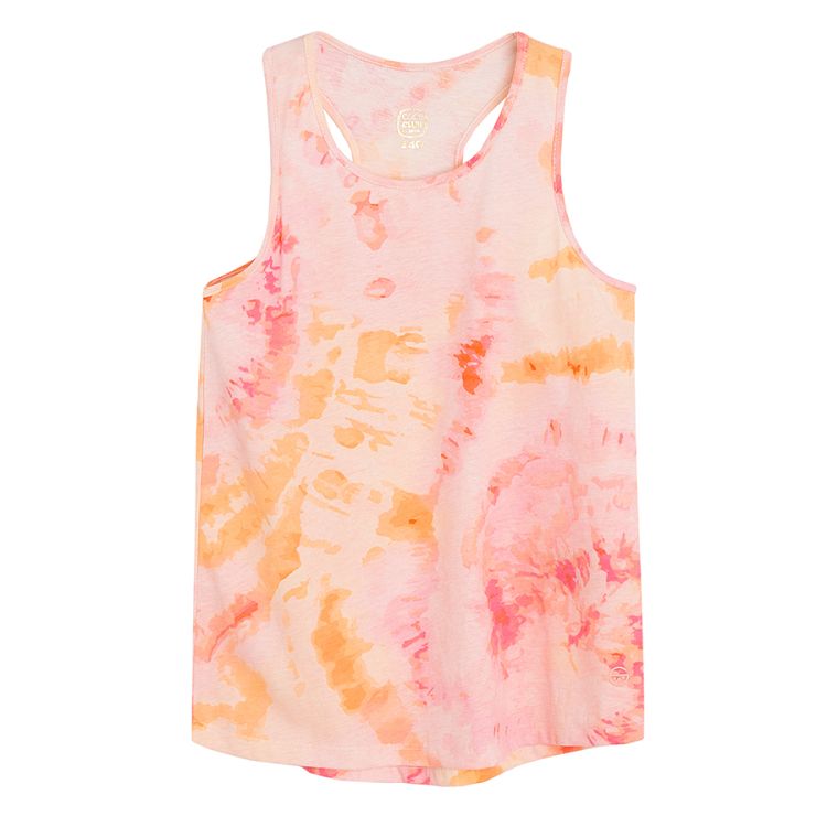 Orange tie dye sleeveless T-shirt