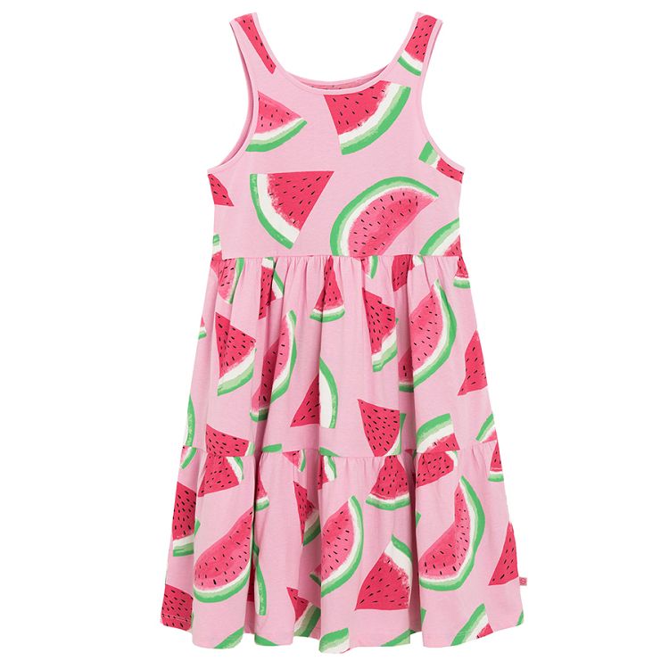 Pink sleeveless dress with watermelons print