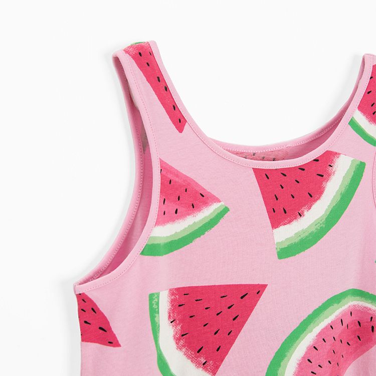 Pink sleeveless dress with watermelons print