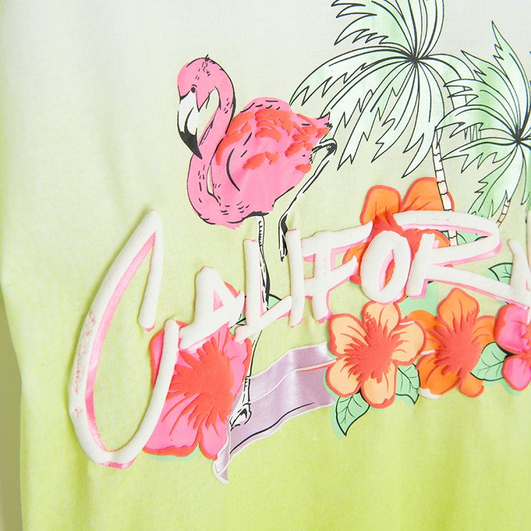 Mint T-shirt with flamingo and California print