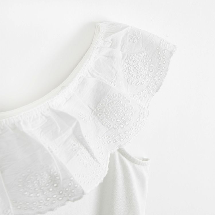 White one shoulder blouse with ruffle