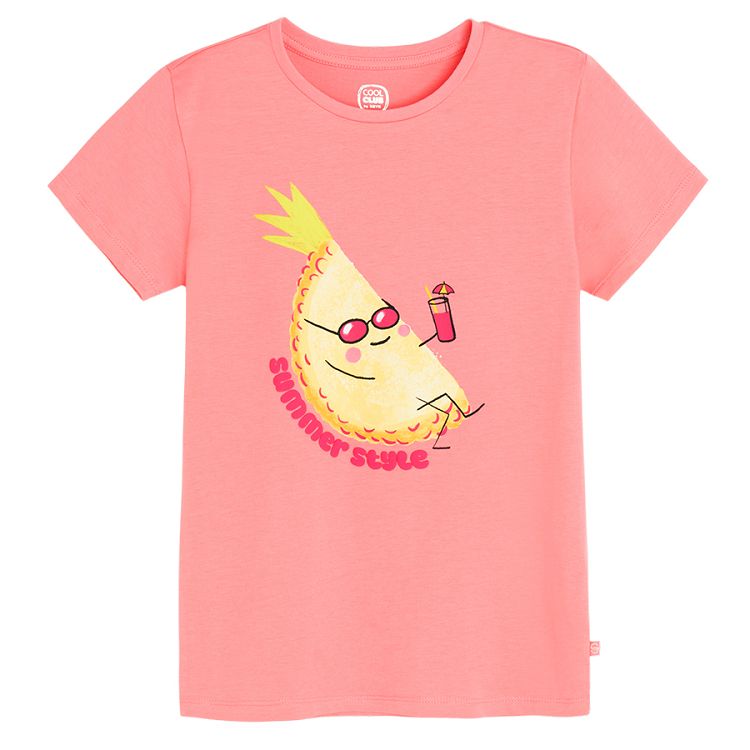 Yellow and white and pink with pineapple print T-shirts- 2 pack