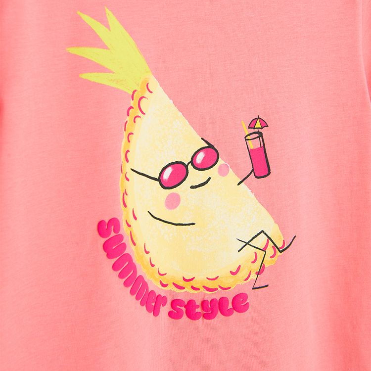 Yellow and white and pink with pineapple print T-shirts- 2 pack