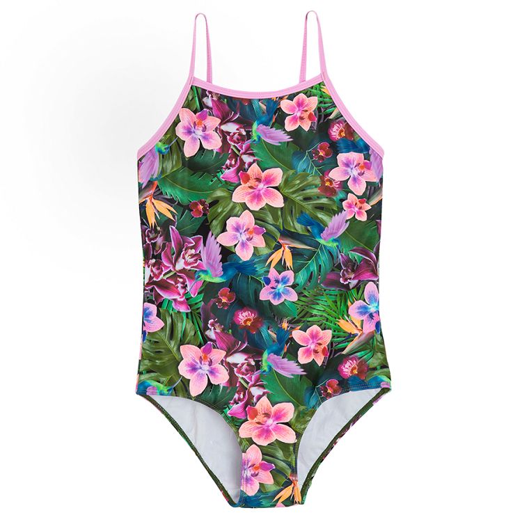 Green floral swim suit