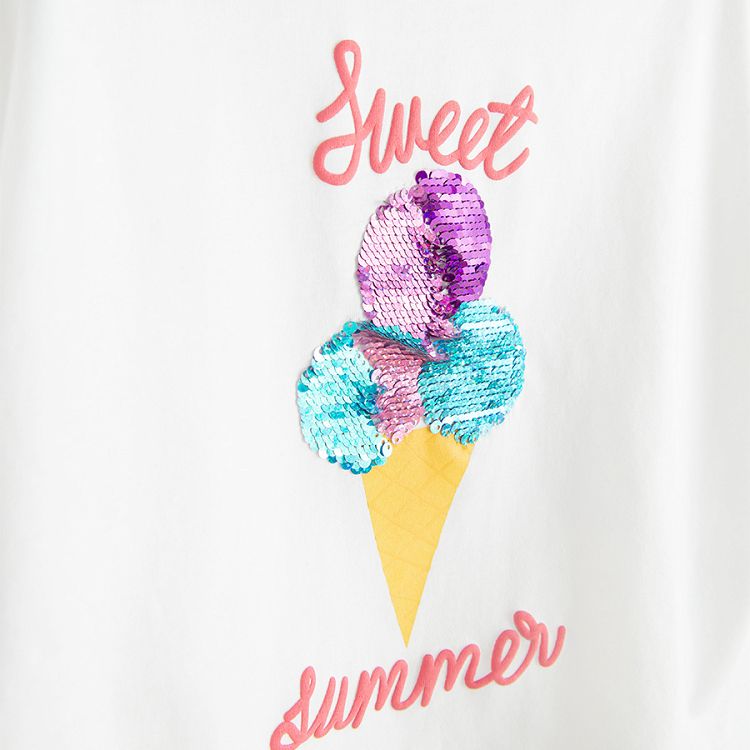 White crop top T-shirt with ice cream and Sweet Summer print