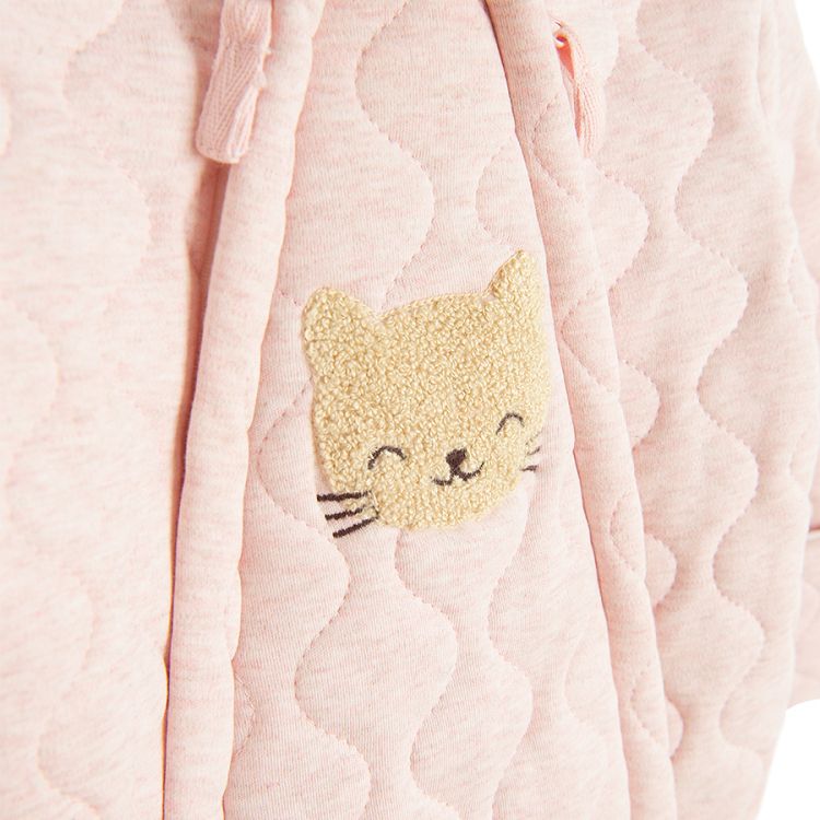 Pink hooded footed pramsuit with kitten print