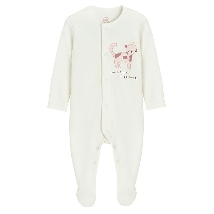 White and pink footed overalls with kitten print- 2 pack