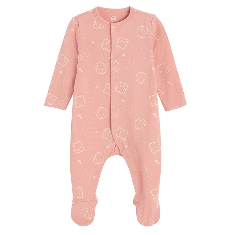 Ecru and pink footed overalls- 2 pack