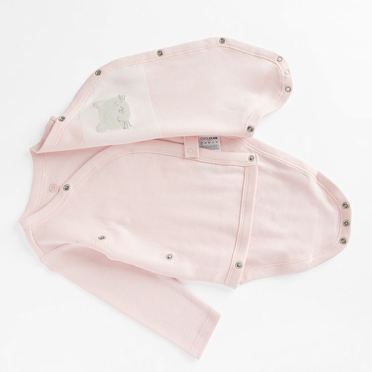 White and pink long sleeve bodysuits with kitten print- 2 pack