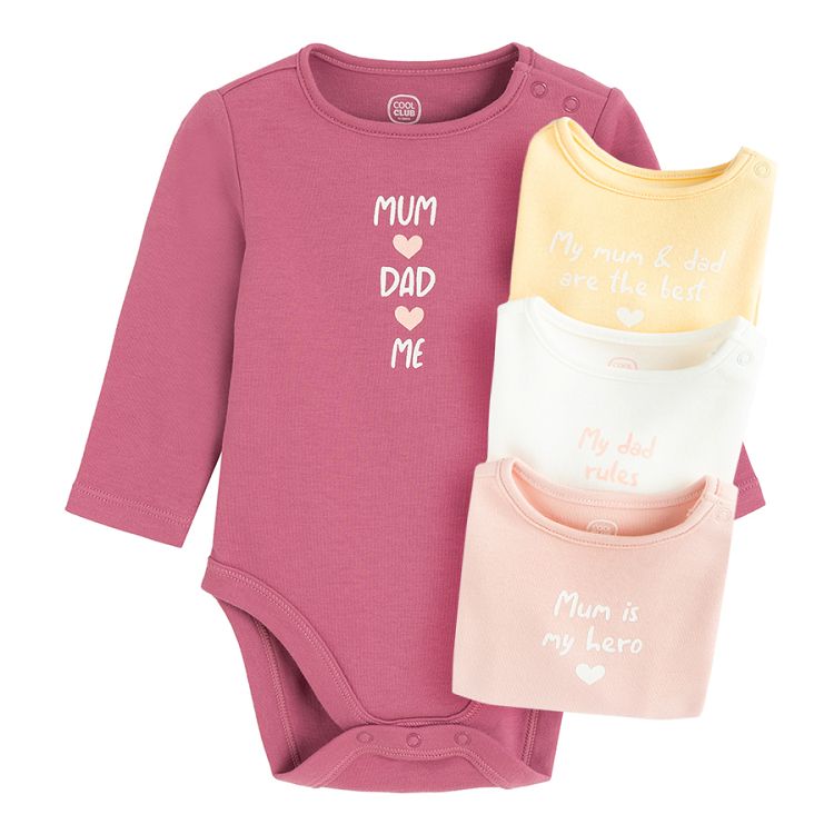 Red, pink, ecru and yellow long sleeve bodysuits- 4 pack