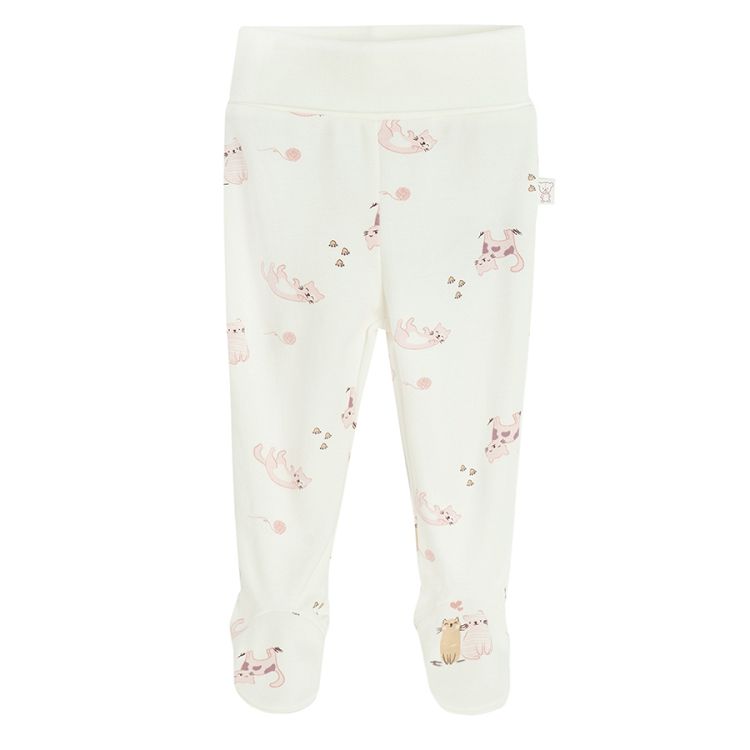 White and pink footed leggings with kitten print- 2 pack