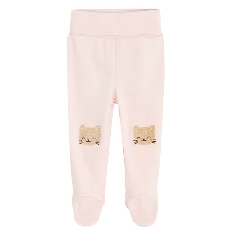 White and pink footed leggings with kitten print- 2 pack