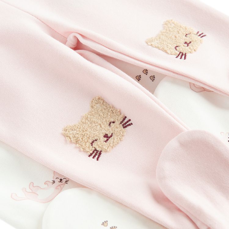 White and pink footed leggings with kitten print- 2 pack