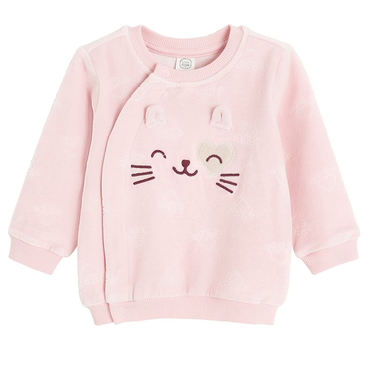 Pink button through sweatshirt with kitten print