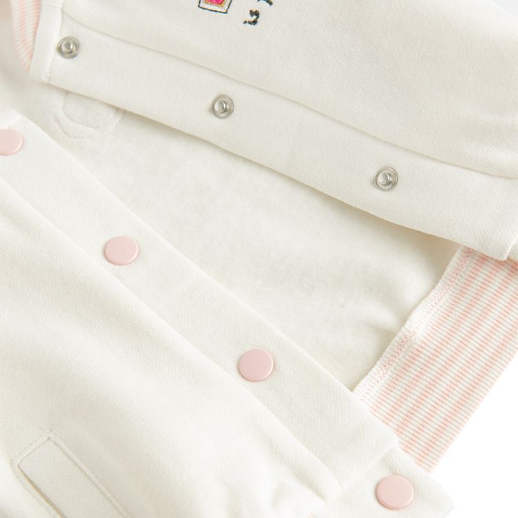 White and pink buttons sweatshirt with B print on the chest and angels wings on the back