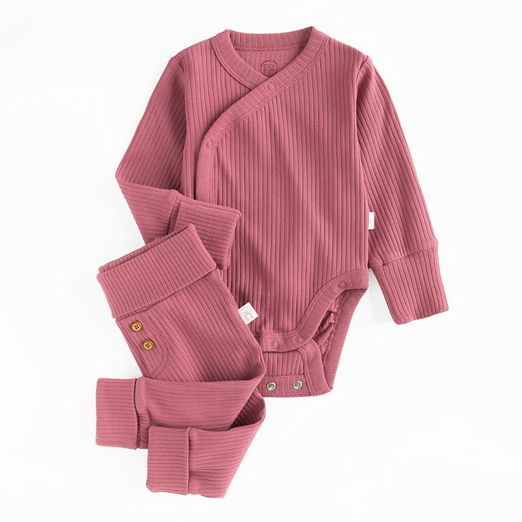 Pink cross body long sleeve bodysuit and matching footeless leggings- 2 pieces