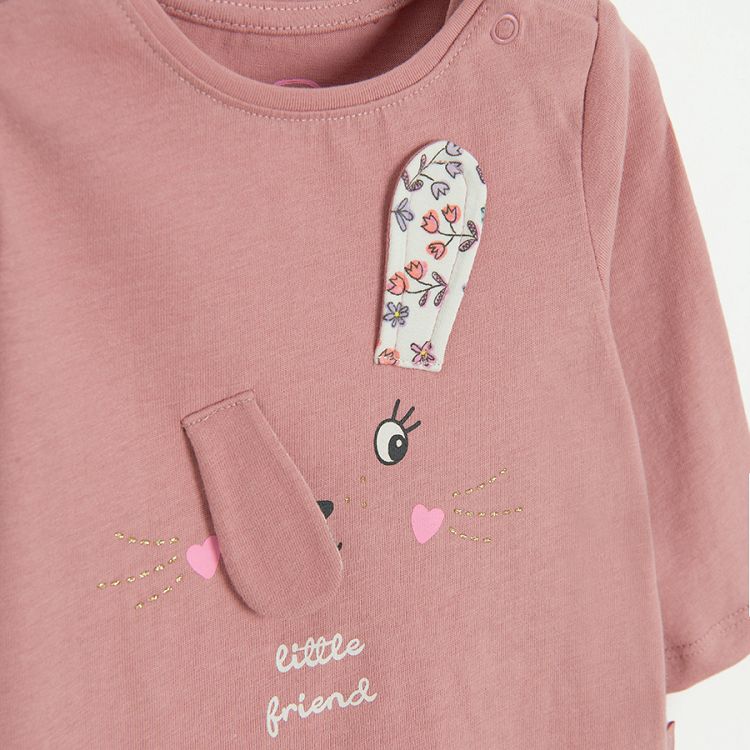 Pink long sleeve blouse with bunny face print