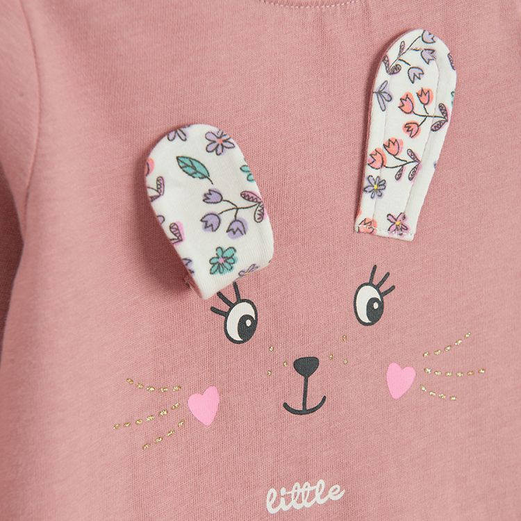 Pink long sleeve blouse with bunny face print